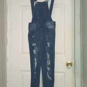 Distressed Denim Overalls